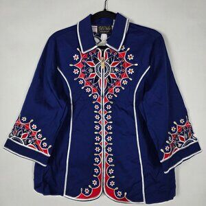 Vintage Bob Mackie Wearable Art Metallic Embroidered Womens Medium Blue Jacket